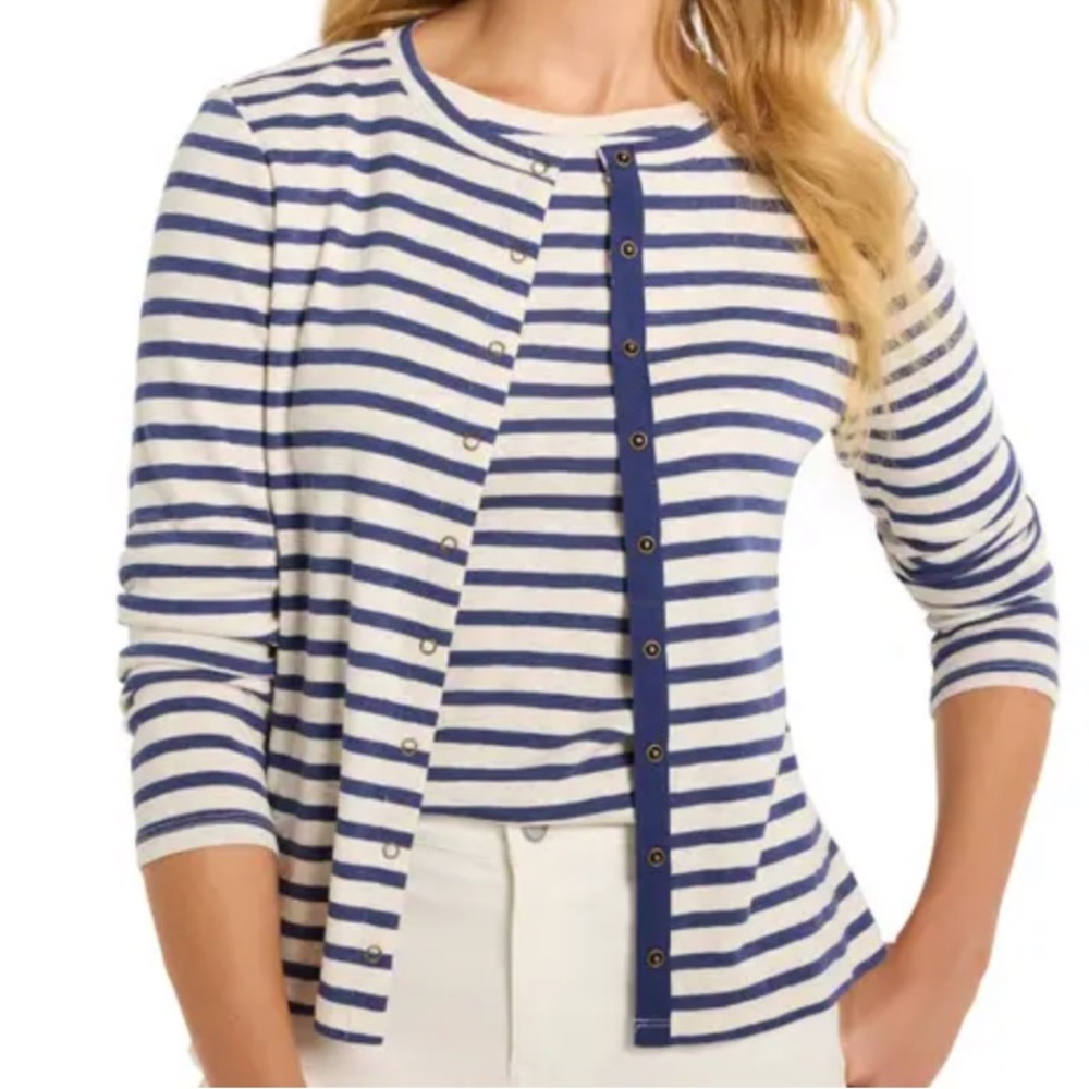 NZT by Nic + Zoe 2pc Set Striped Knit Cardigan & Tank • Snap Front
